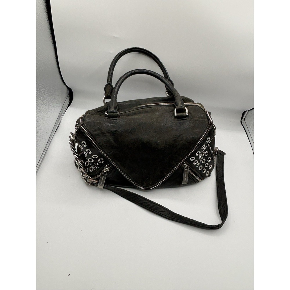 Michael Kors‎ Y2K Black Silver Studded Hobo Shoulder Bag Grunge Leather